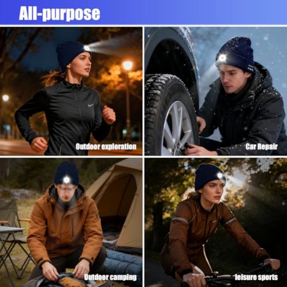 Bluetooth Beanie with LED Light and Speakers Hand… - image 7